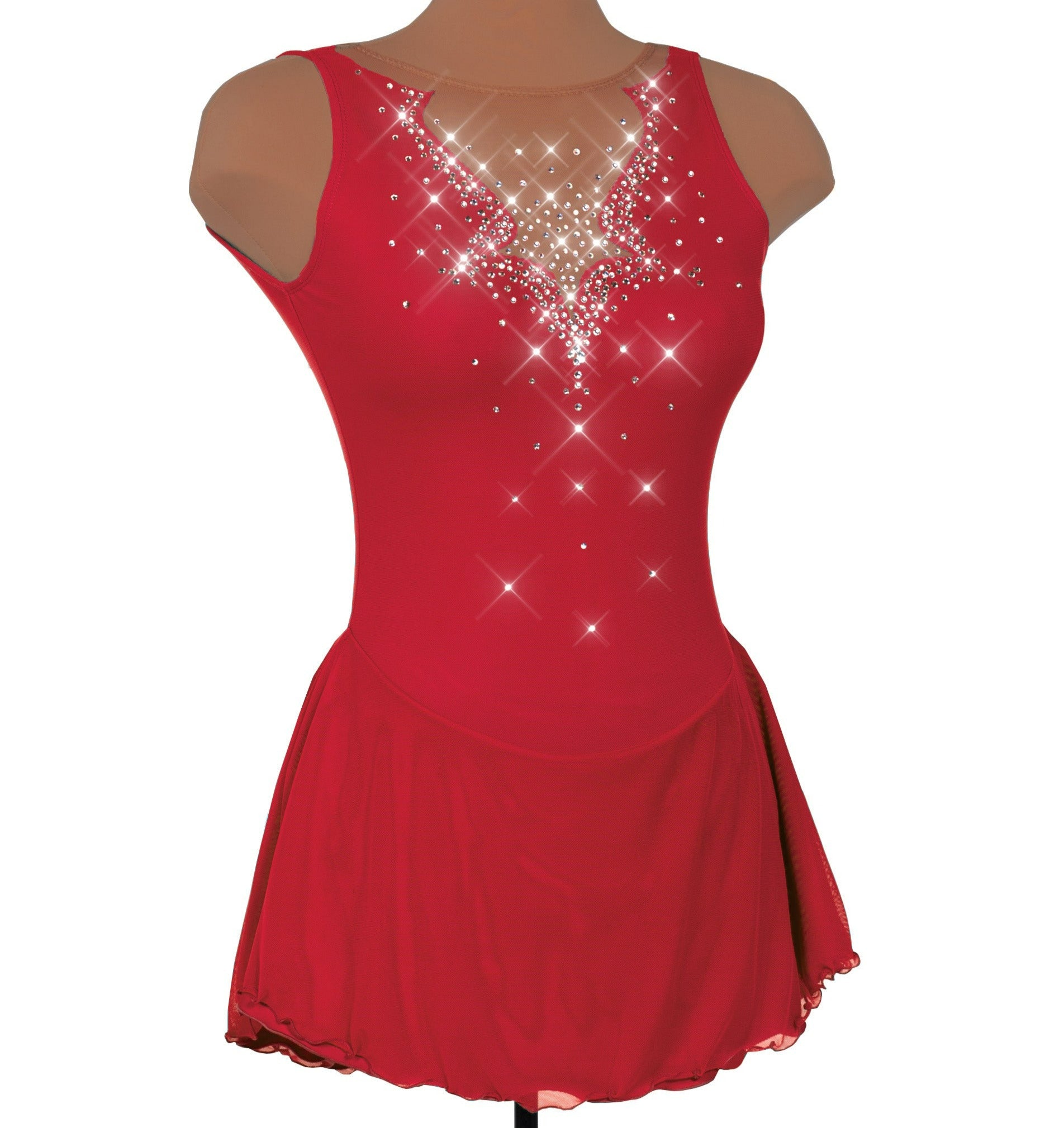 JRF22012-R Solitaire Fancy Cutwork Robe de Patinage Artistique Rouge