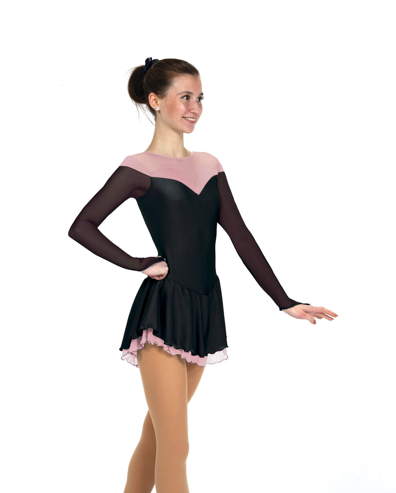 JRF22013-RN Robe de patinage artistique Solitaire Shaded Sweetheart Rose Noir