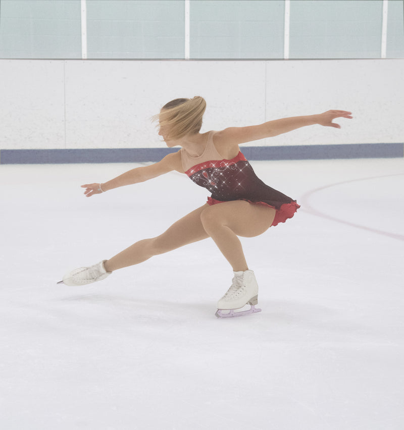 JRF23021-E Robe de patinage artistique superposée en maille solitaire Ember