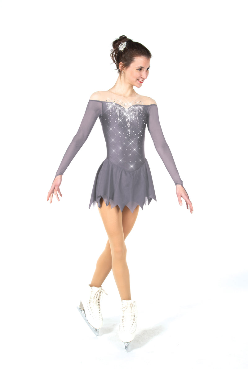 JRF23023-S Solitaire Icicle Hem Figure Skate Dress Silver