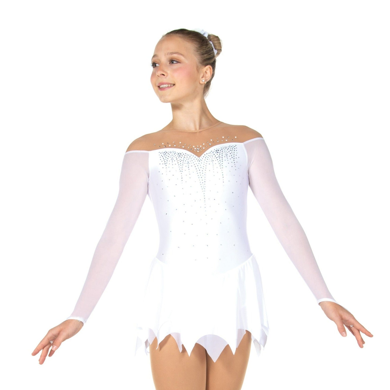 JRF23023-WH Solitaire Icicle Hem Figure Skate Dress White