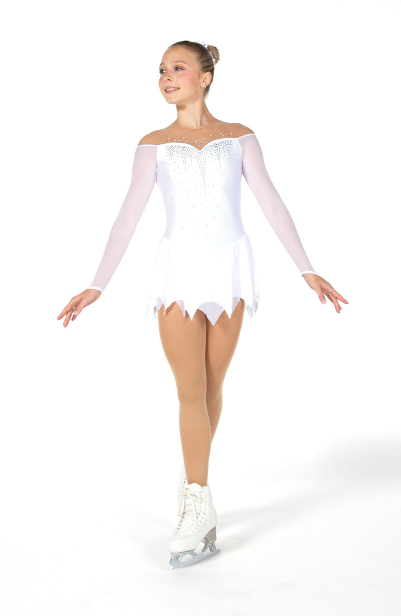 JRF23023-WH Solitaire Icicle Hem Figure Skate Dress White