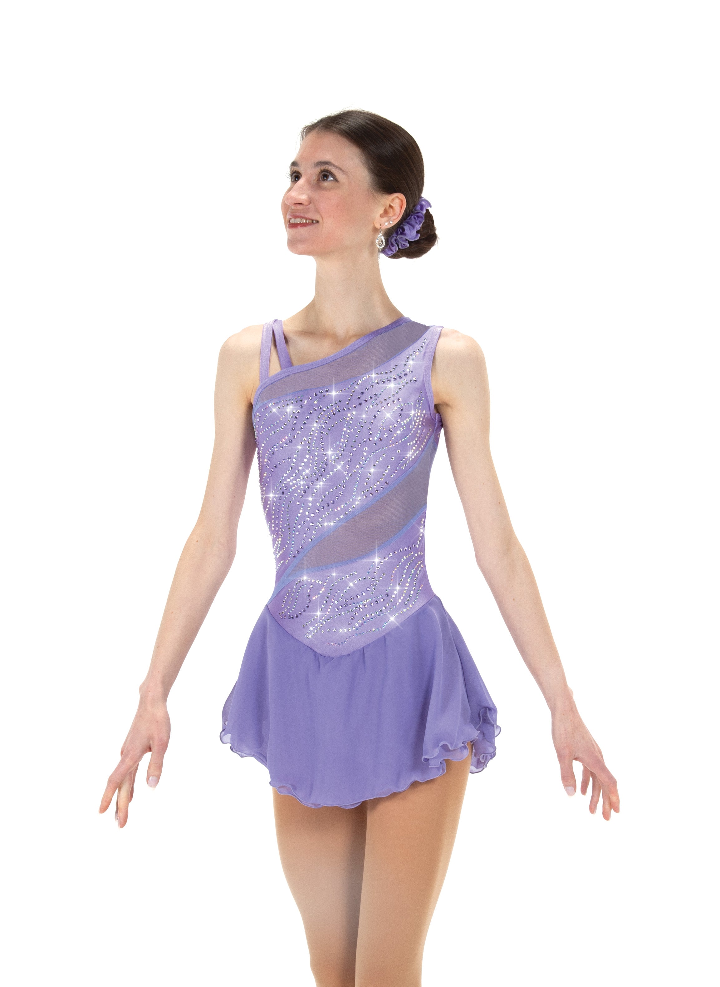 Lilac figure skate dress with mesh inset, front view