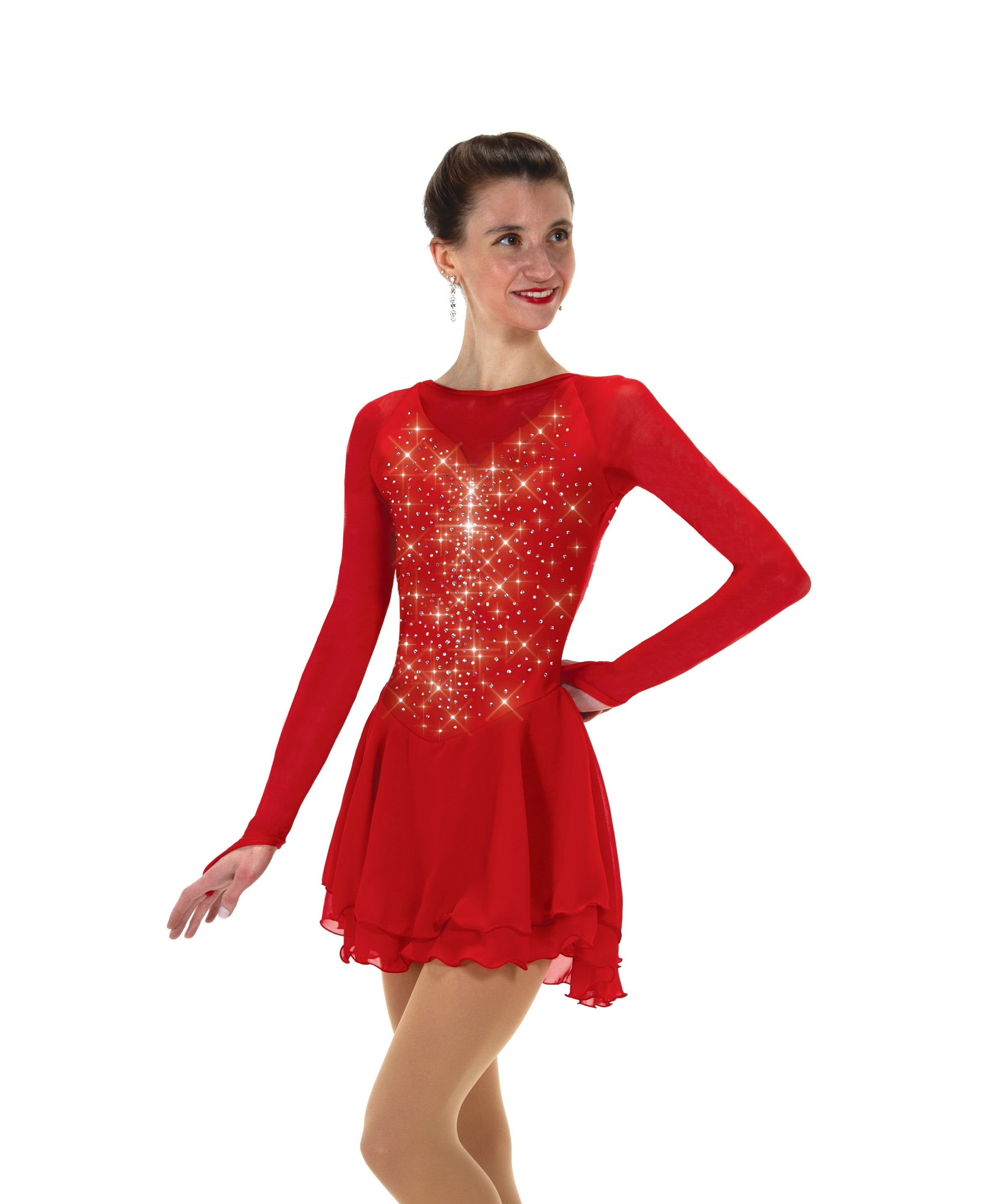 Red figure skate dress with sparkling front design