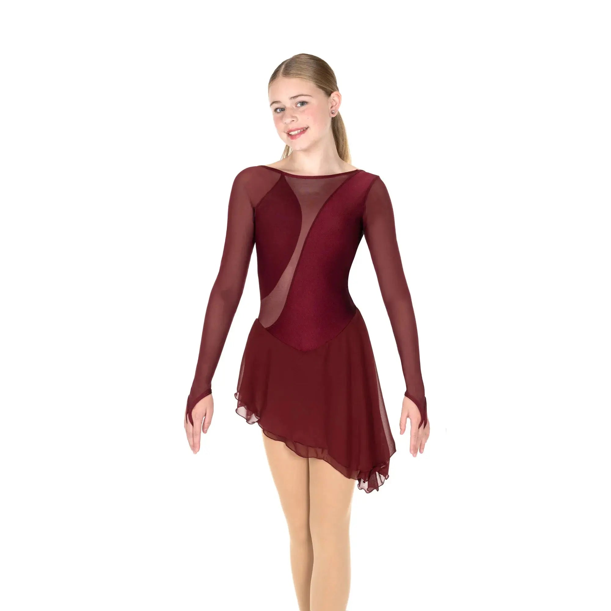 F25018-W Solitaire Swoosh Figure Skate Dress Wine