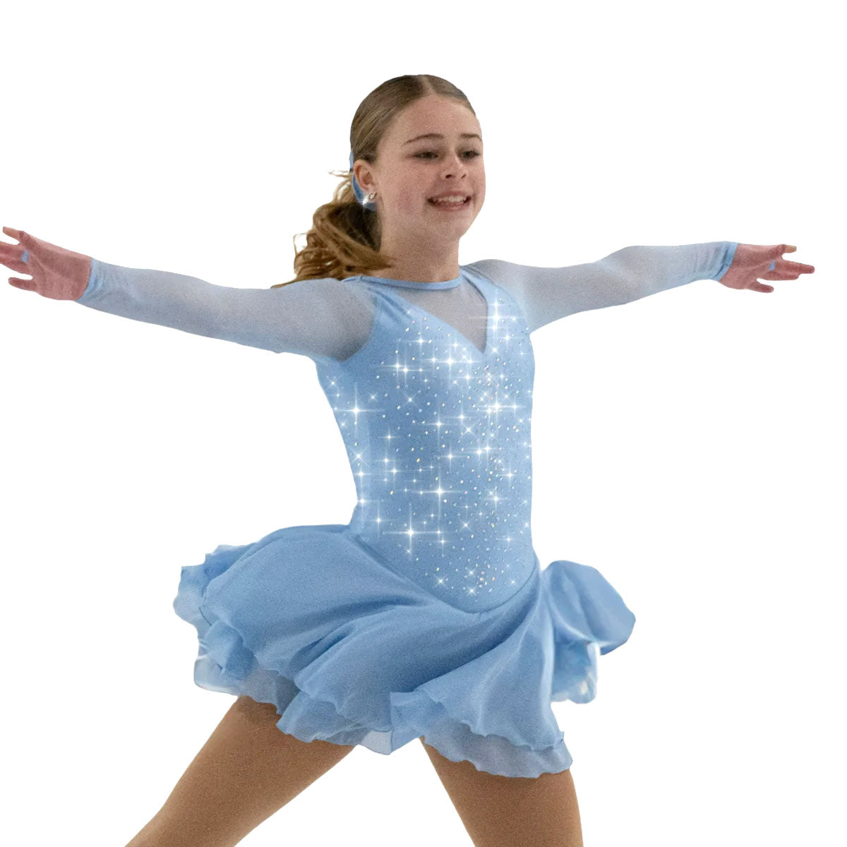 JRF24010-CB Solitaire Low Scoop Back Figure Skate Dress Crystal Blue