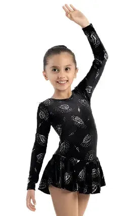 Robe de patinage artistique en velours MONDOR DRESS 2723 - Born To Skate - Feuilles noires