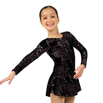 Robe de patinage artistique en velours MONDOR DRESS 2723 - Born To Skate - Noir - Fleurs rouges