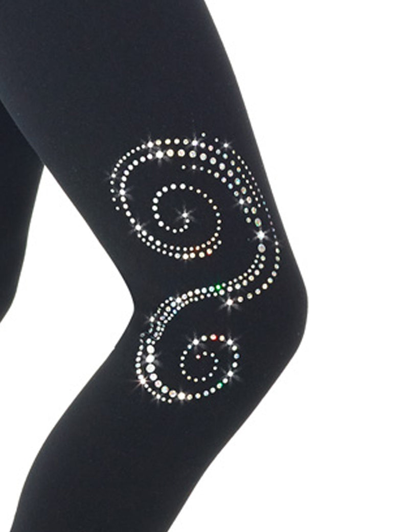 Mondor Figure Skate Leggings With Waist Pocket -Black With Crystal-Swirl