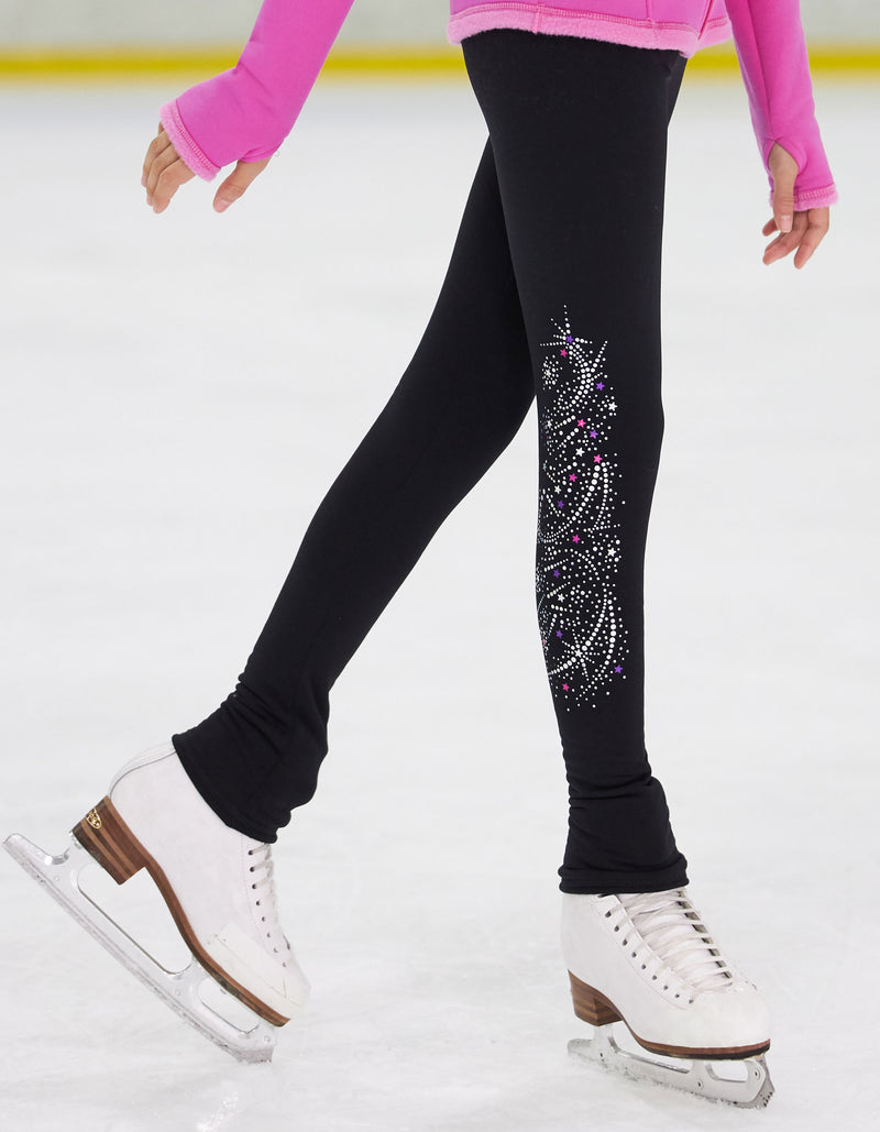 Mondor Figure Skate Leggings With Waist Pocket -Black With Crystal-Blast