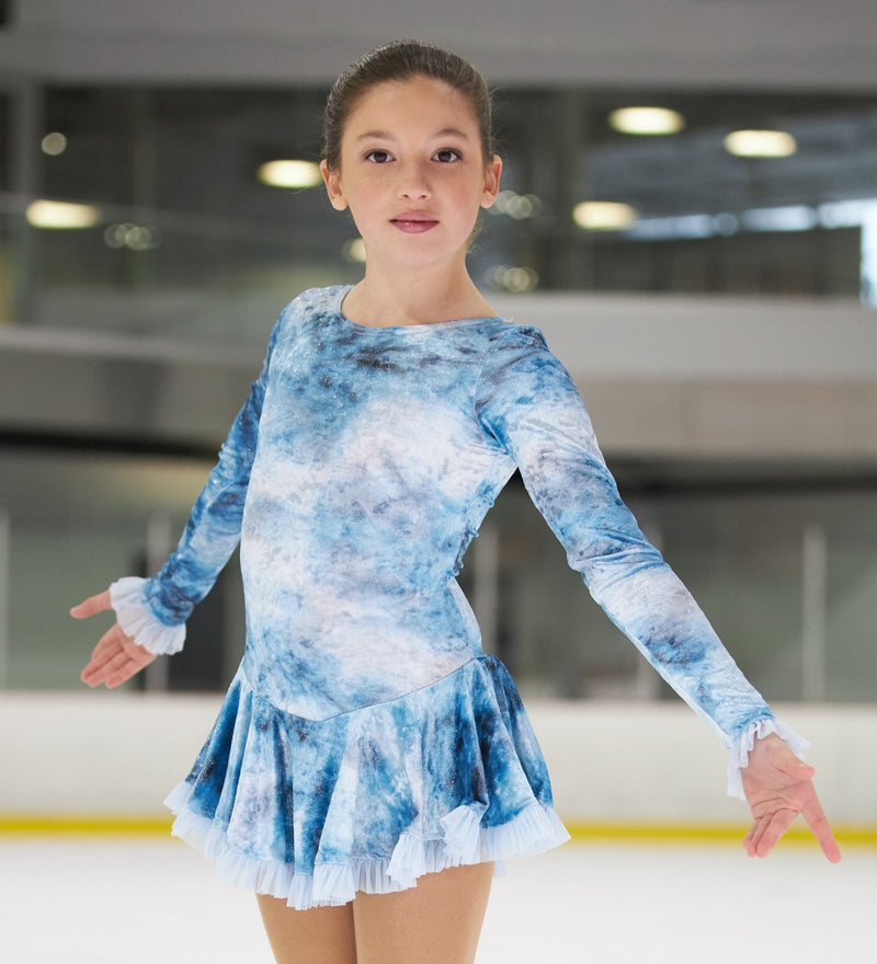 Mondor Velvet Figure Skate Dress-Born To Skate Aquamarine Print
