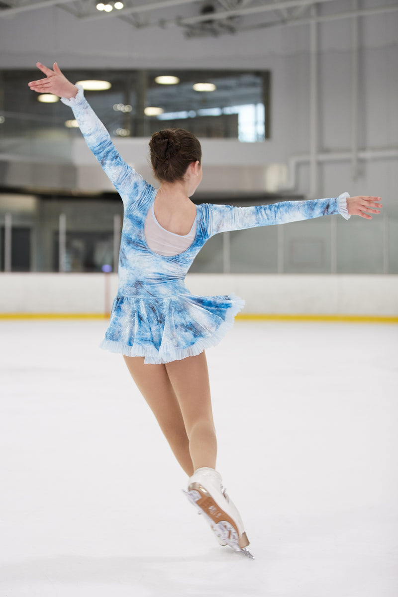 Mondor Velvet Figure Skate Dress-Born To Skate Aquamarine Print